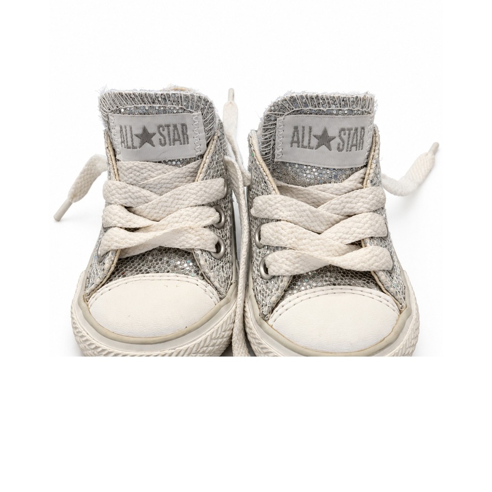 Converse All Star Silver Sparkle Infant Baby Lace Up Sneakers US 2 EU 18 106082F
